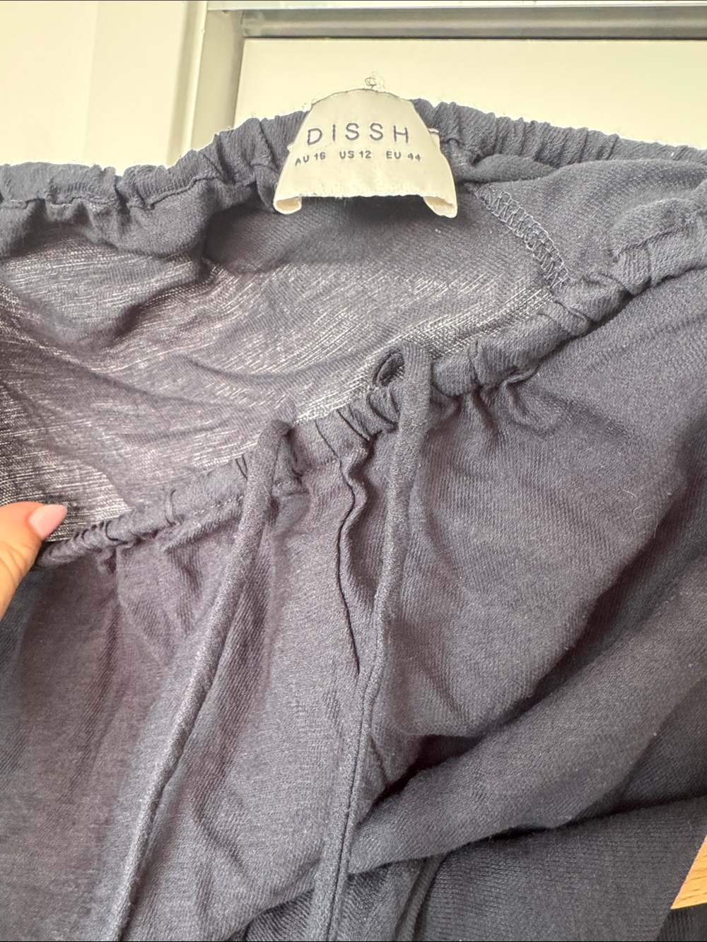DISSH Navy Asymmetrical Top & Linen Pants Matching Set Size 12 - Picture 3 of 4